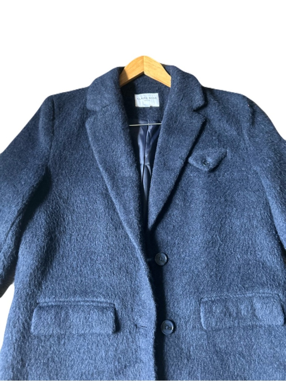 CLAIRE ROSE X NA-KD Navy Blue Brushed Wool Blazer Coat 34 Small - Picture 7 of 12